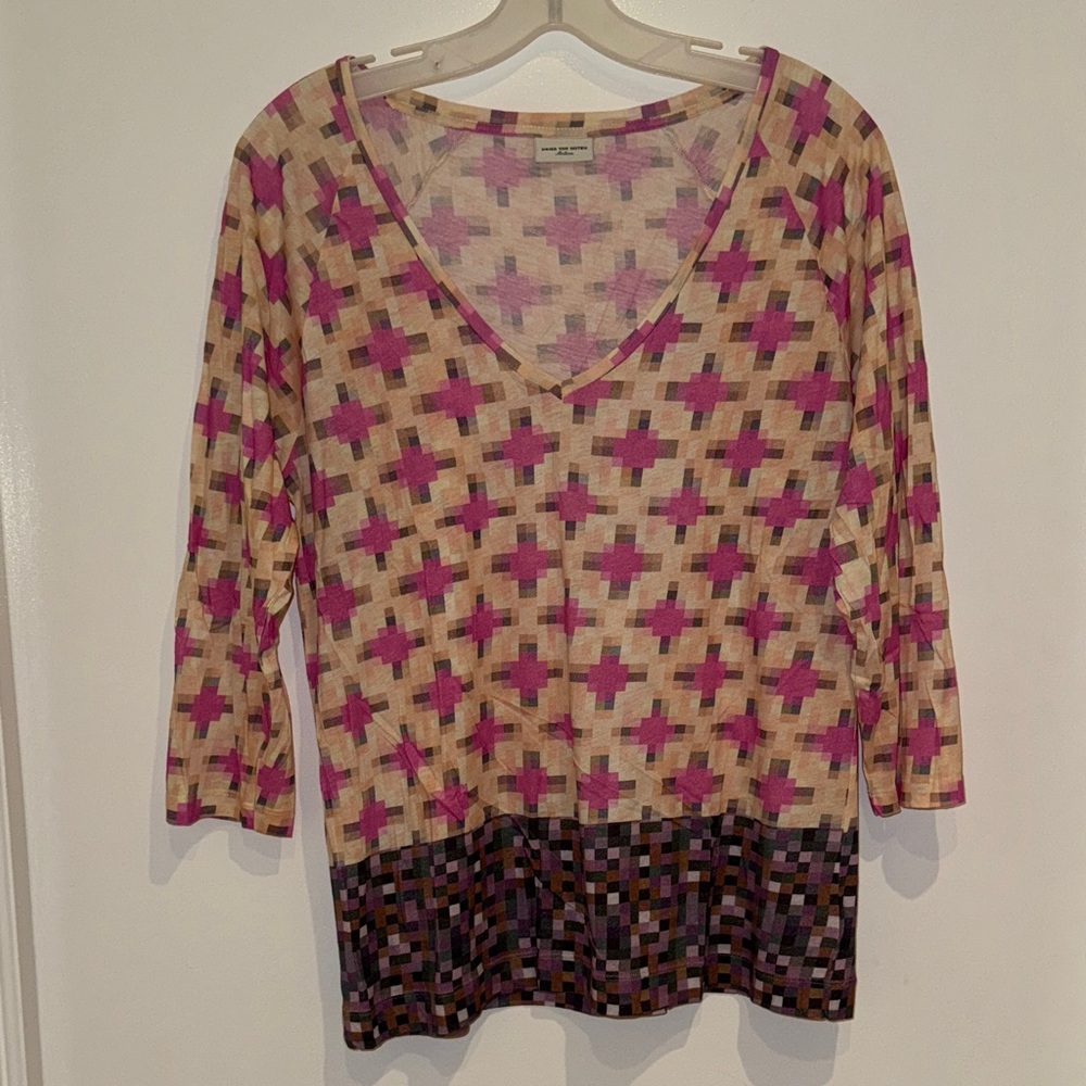 Dries Van Noten Pink and Cream Long Sleeve Top